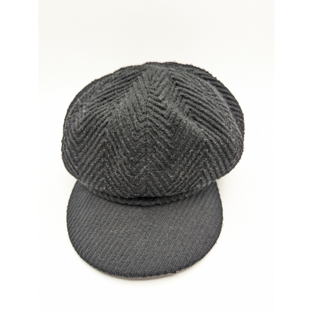 Stacy Adams Mens Black Herringbone Newsboy Cap Flat Hat Logo L